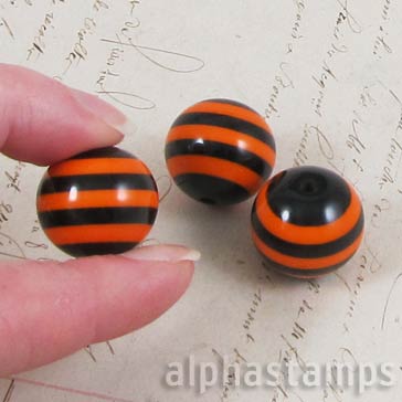 20mm Orange & Black Striped Beads