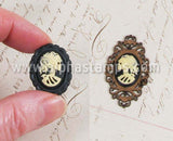 Set of 18x13mm Black & Ivory Skeleton Woman Cameos