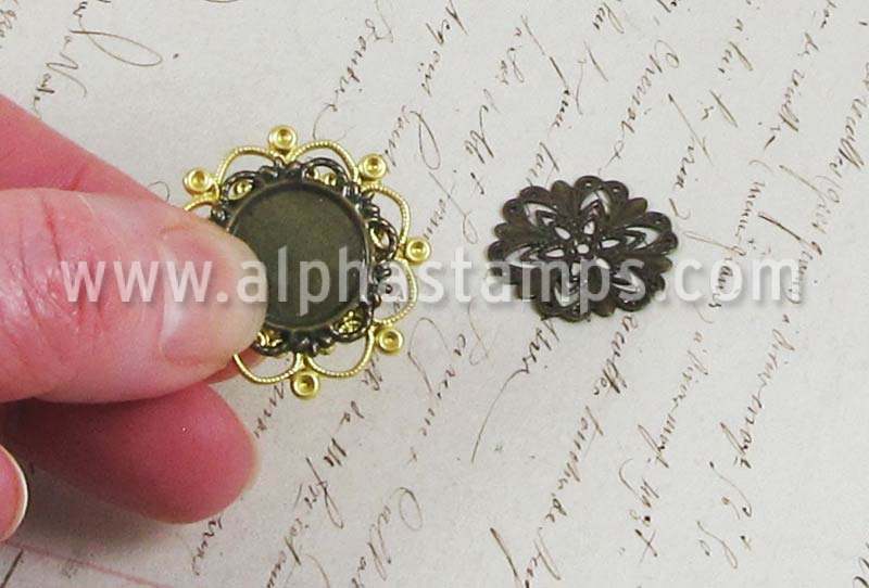 Raw Brass 28mm Round Filigree - Solid Center* | Alpha Stamps
