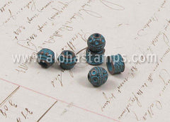 8x6mm Patina Barrel Beads with Geometric Pattern