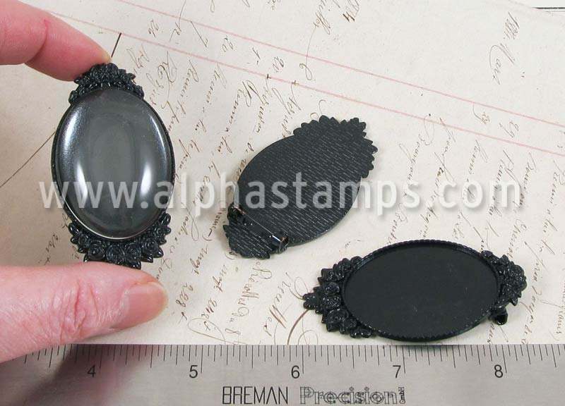 Fancy Black 40x30mm Pin-Back Setting | Alpha Stamps