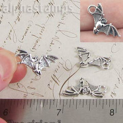 Antique Silver Double-Sided Bat Charms