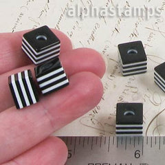 10mm Black & White Striped Cube Beads - Set of 4