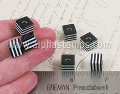 10mm Black & White Striped Cube Beads - Set of 4