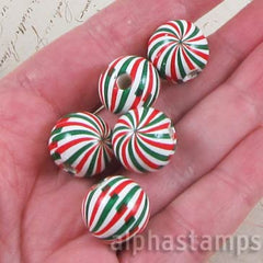 16mm Red, Green & White Swirl Beads