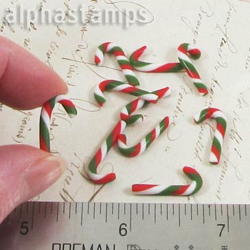 3/4 Inch Red & Green Polymer Clay Candy Canes