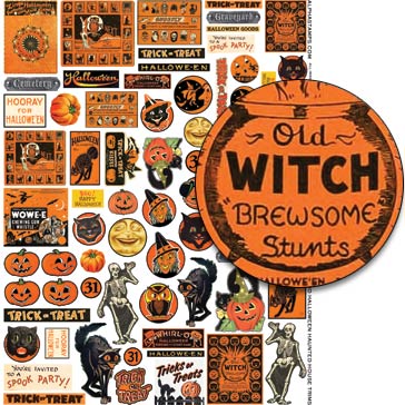 Retro Halloween Haunted House Trims Collage Sheet