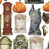 Tiny Halloween Haunted House Trims Collage Sheet