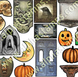 Tiny Halloween Haunted House Trims Collage Sheet