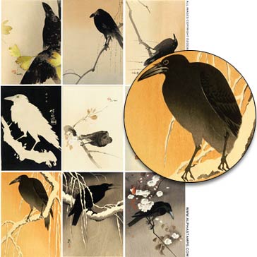 Woodblock Print Ravens Collage Sheet