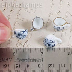Blue & White Mini Ceramic Teacup with Gold Rim