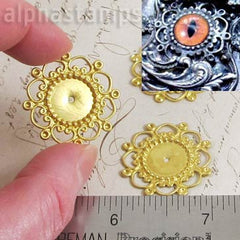 Raw Brass 28mm Round Filigree - Solid Center*