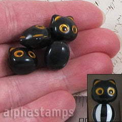 Black & Orange Cat Head Beads - Set of 2