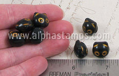 Black & Orange Cat Head Beads - Set of 2