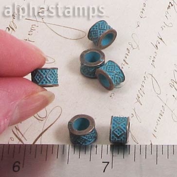 8x6mm Patina Barrel Beads with Geometric Pattern