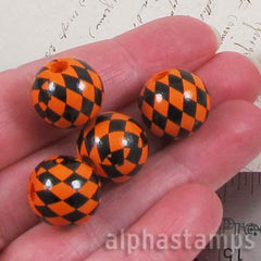 Black & Orange 16mm Harlequin Beads