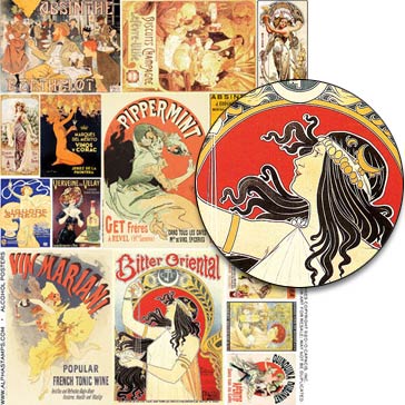 Art Nouveau Alcohol Posters Collage Sheet