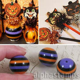 20mm Orange, Black & Purple Striped Beads