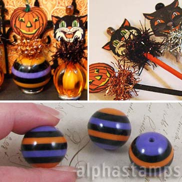 20mm Orange, Black & Purple Striped Beads