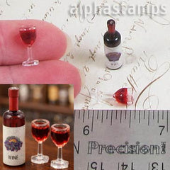 Red Wine Bottle & 2 Filled Glasses