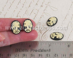 Set of 18x13mm Black & Ivory Skeleton Woman Cameos