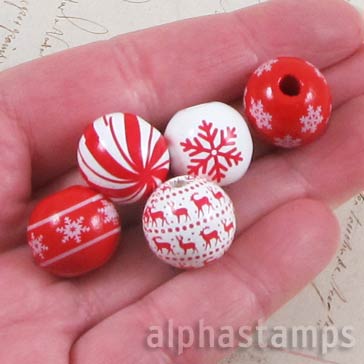 Red & White 16mm Snowflake Bead Mix