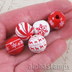 Red & White 16mm Snowflake Bead Mix