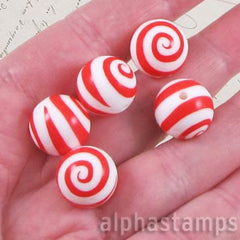 15mm Red & White Spiral Silicone Beads
