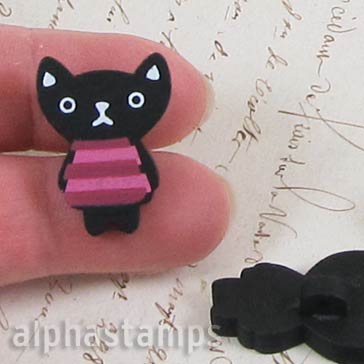 Black Cat with Striped Dress Buttons