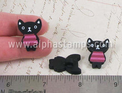Black Cat with Striped Dress Buttons