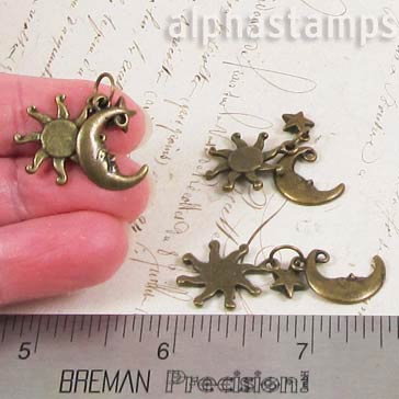 Bronze Sun, Moon & Star Charm Set