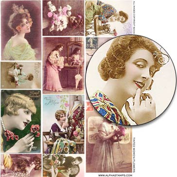 Tinted Women with Flowers Collage Sheet