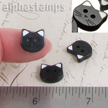 Tiny Black & White Cat Head Buttons