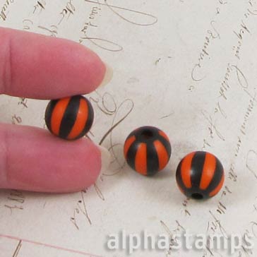 12mm Orange & Black Vertical Striped Beads