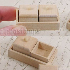 Square Wooden Boxes with Lids in Tray