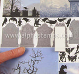 Cemetery Tombstone Silhouettes Collage Sheet