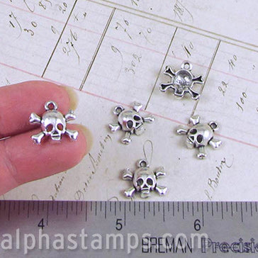 5/8 Inch Silver Skull & Bones Charms