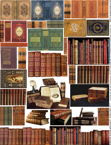 Antique Leather Book Spines Collage Sheet