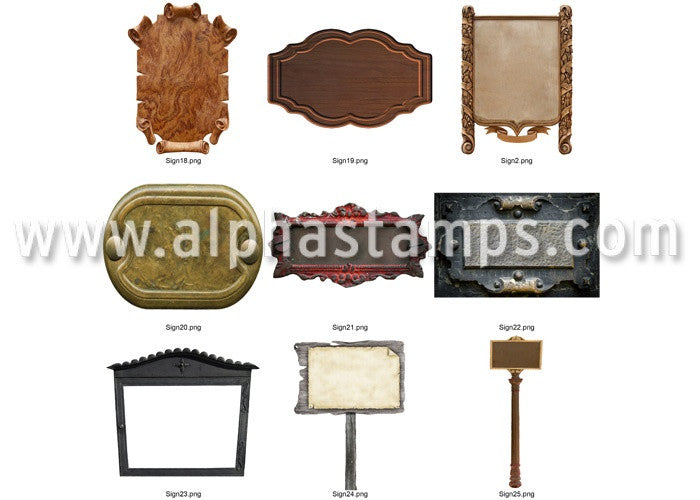 Blank Signs & Plaques Set Download Alpha Stamps