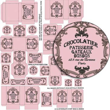 Chocolate Shop Bags & Boxes Collage Sheet