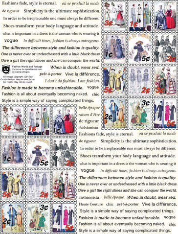 Fashion Words and Postage Collage Sheet