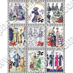 Fashion Words and Postage Collage Sheet