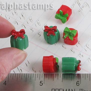 Tiny Red & Green Resin Wrapped Christmas Gifts