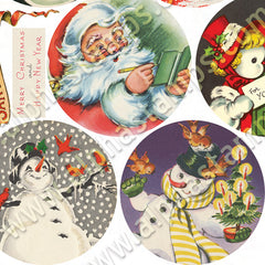 Retro Xmas Round Ornaments Collage Sheet