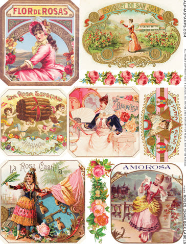 Roses Cigar Box Labels Collage Sheet