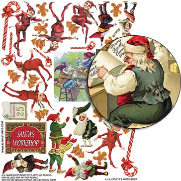 Elves in Santa's Workshop Collage Sheet