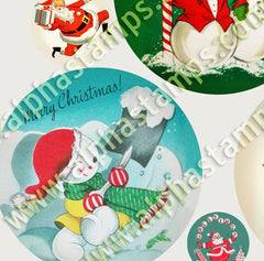 Snowman Round Ornaments Collage Sheet