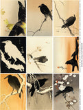 Woodblock Print Ravens Collage Sheet