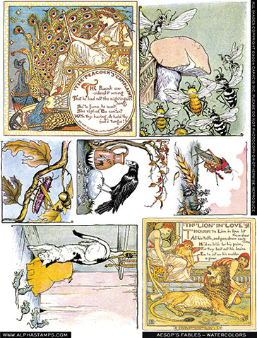 Aesop's Fables - Watercolors Collage Sheet