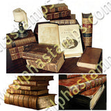 Antique Leather Book Spines Collage Sheet
